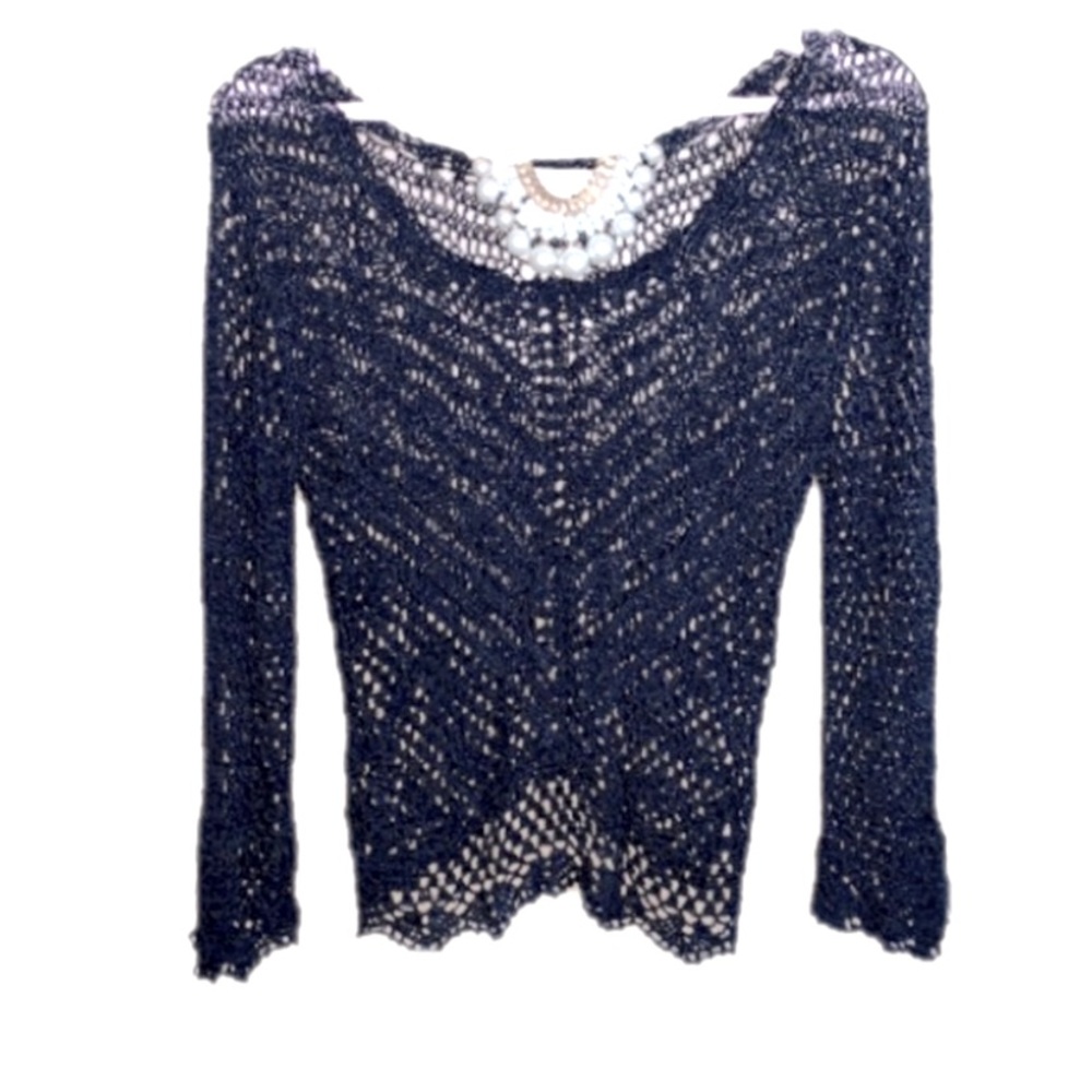 Vintage Y2K Elegant black crochet sweater